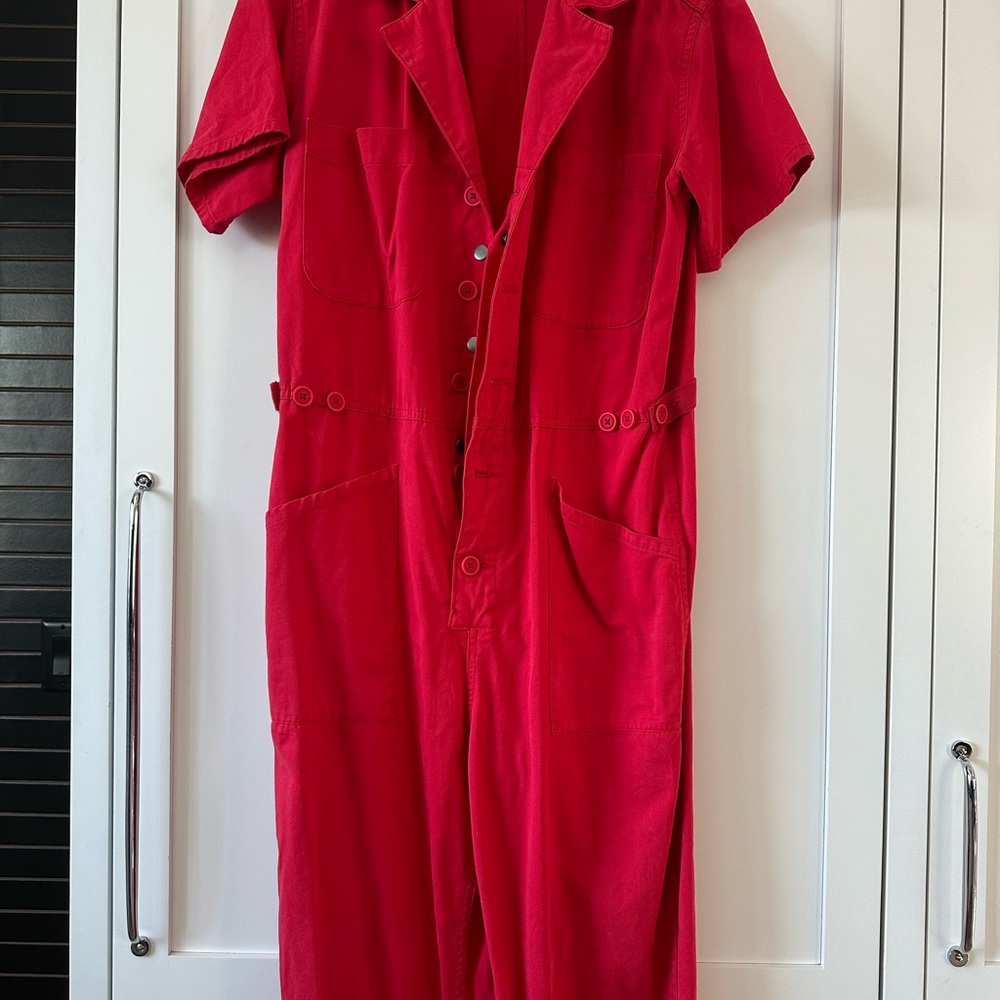 Pistola Women's Red Button-Down Jumpsuit, Size Medium - Picture 2 of 5